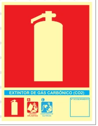Placa Extintor de CO₂ — Classes de Fogo Medidas: 20 × 27 cm