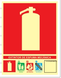 Placa Extintor de Espuma Mecânica — Classes de Fogo Medidas: 20 × 27 cm