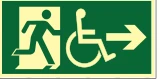 Placa Saída Acessível com Pictogramas — Direita Medidas: 12 × 24 / 15 × 30 / 20 × 40 cm