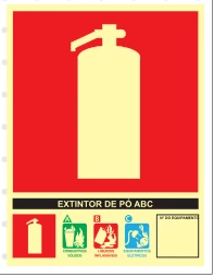 Placa Extintor de Pó ABC — Classes de Fogo Medidas: 20 × 27 cm