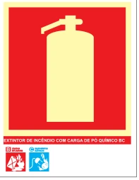 Placa Extintor de Pó BC — Orientação de Uso Medidas: 15 × 20 cm